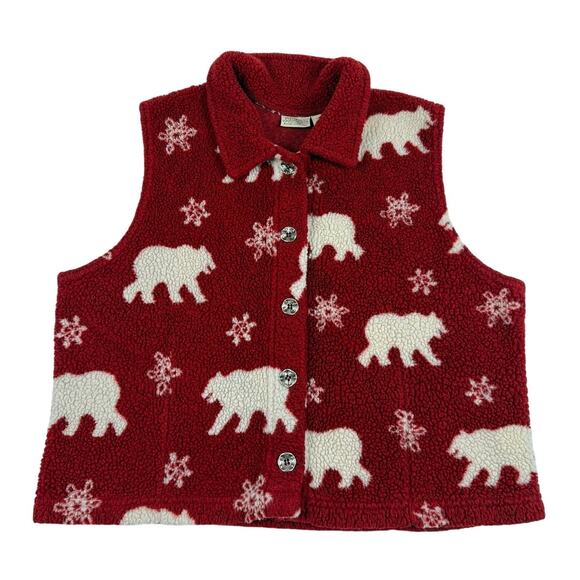 Red Polar Bear Snowflake Winter Christmas Fleece Vest Sweater Size Large - Picture 1 of 5